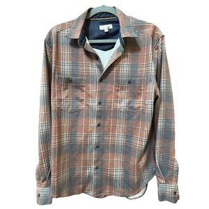 Fundamental Coast Shirt Mens Medium Flannel Plaid Button Gray